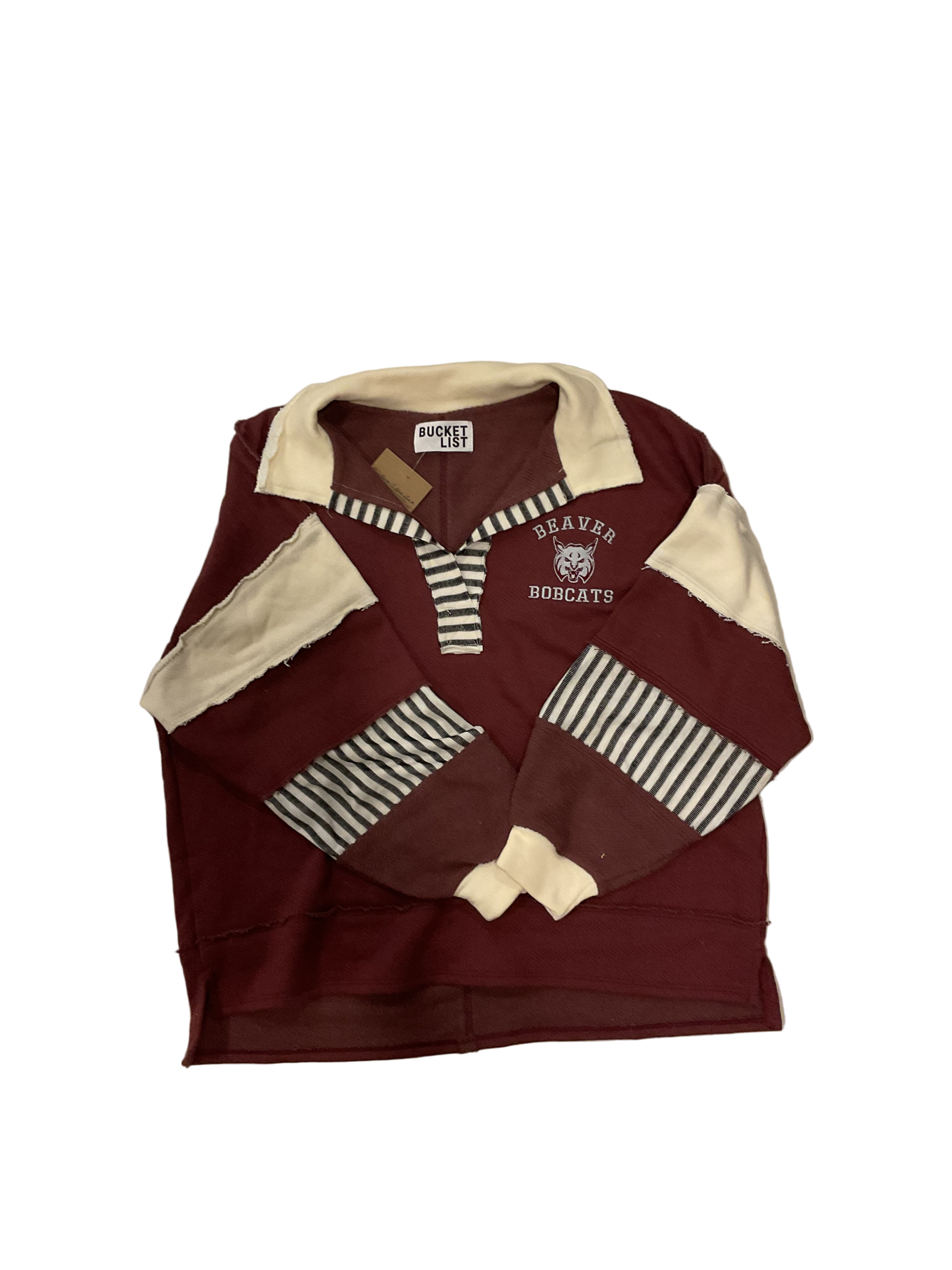 Women’s Beaver Bobcats French Terry Knit Color-Block Collared Loose Fit Top