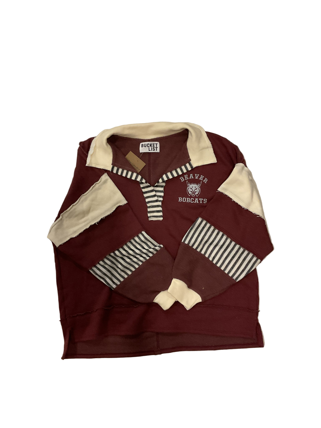 Women’s Beaver Bobcats French Terry Knit Color-Block Collared Loose Fit Top