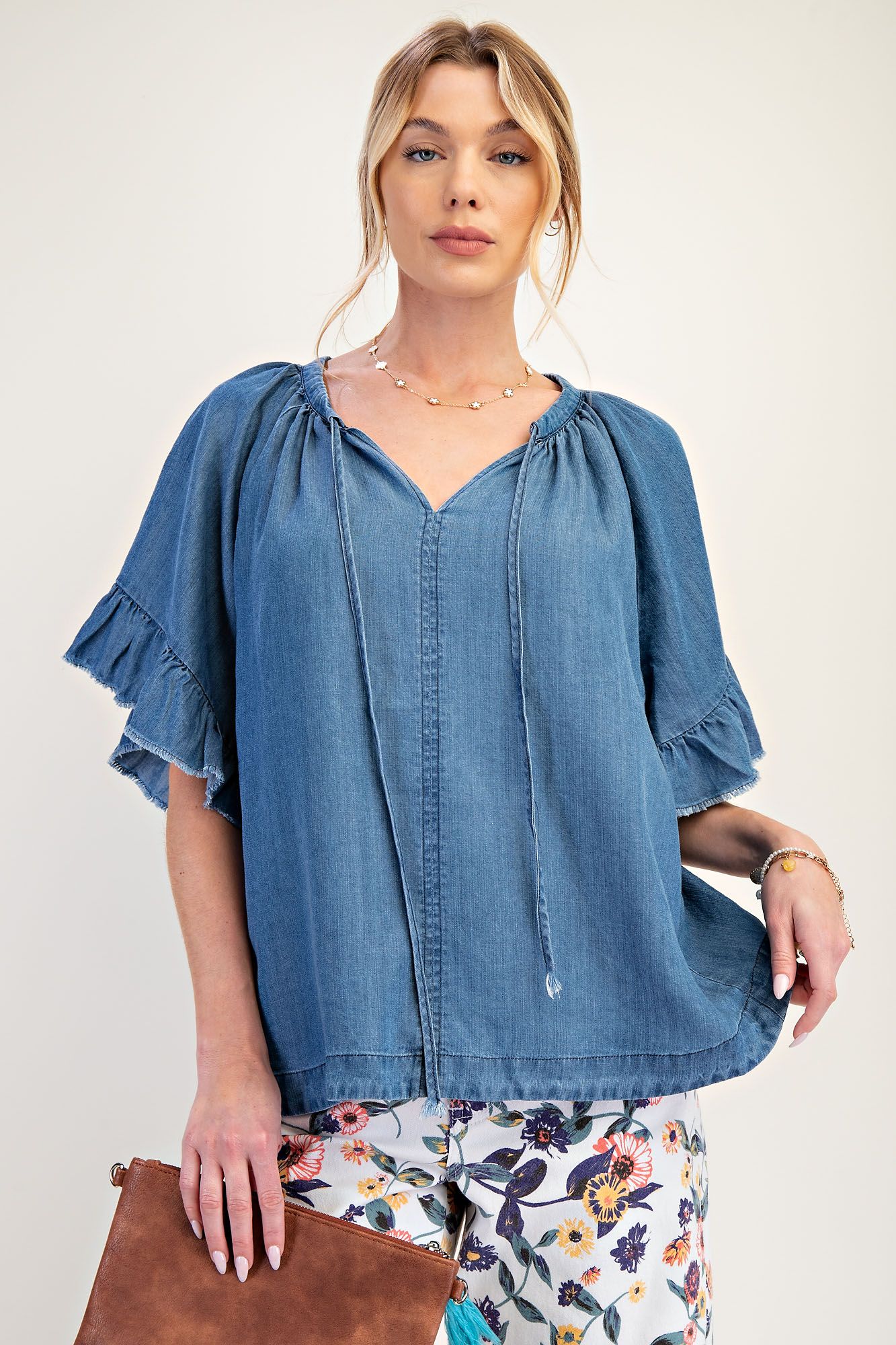 Wing Sleeved Washed Denim Women’s Shirt