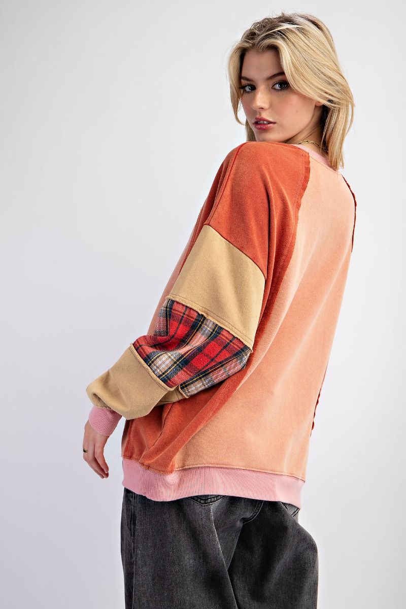 COLOR BLOCK TERRY KNIT PULLOVER