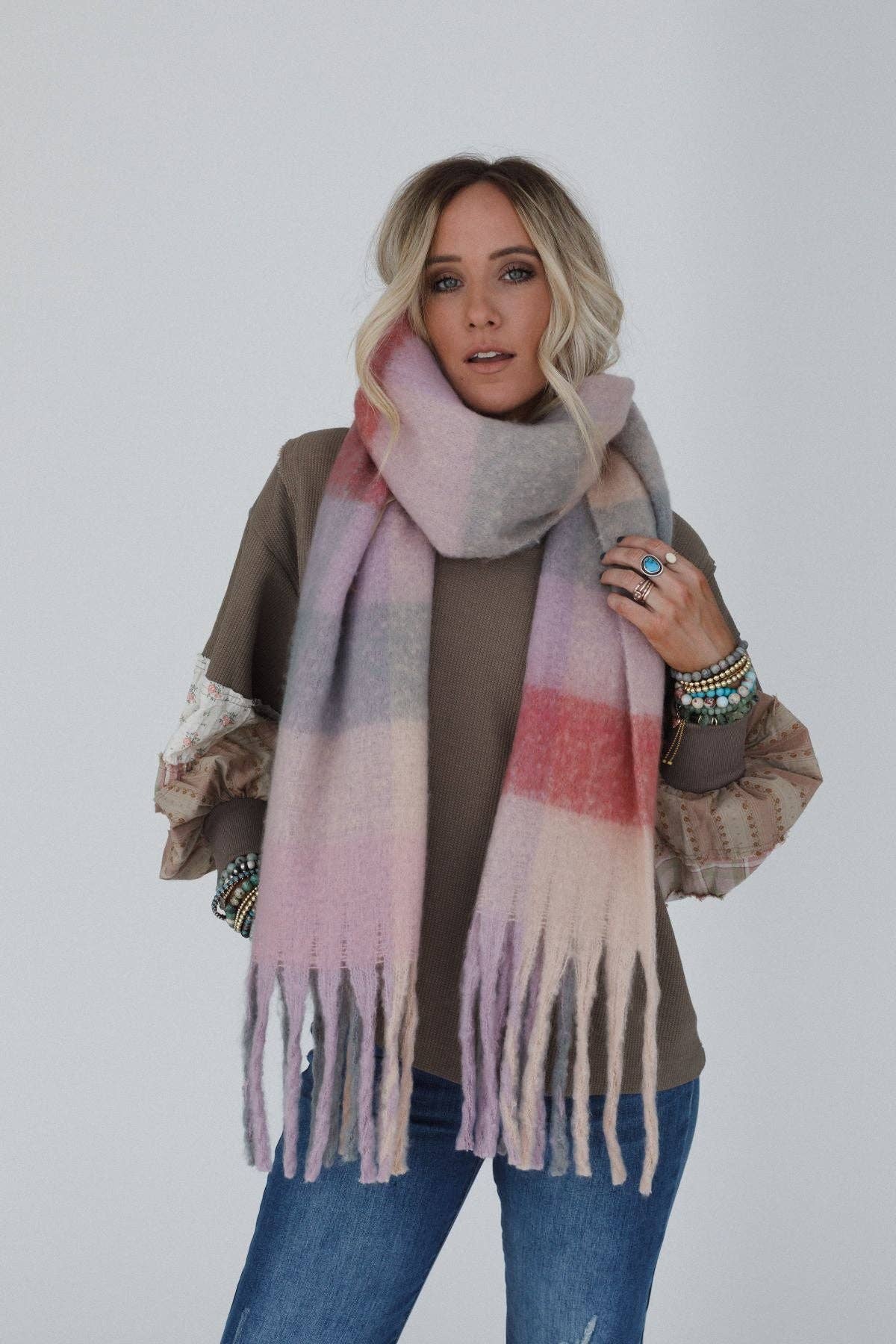 Everest Cozy Plaid Scarf - Pink