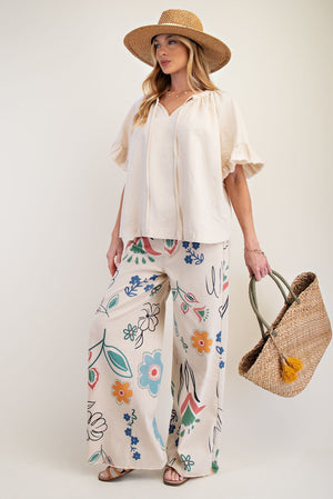 WASHED CHAMBRAY WOVEN TOP- Natural