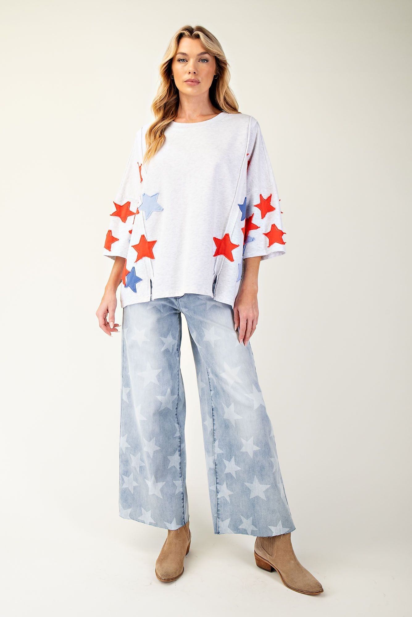 SOFT WASHED STAR PATCHES TERRY KNIT PULLOVER