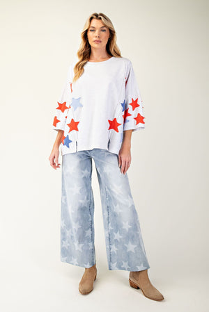 SOFT WASHED STAR PATCHES TERRY KNIT PULLOVER