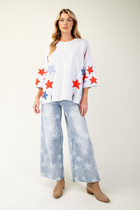 SOFT WASHED STAR PATCHES TERRY KNIT PULLOVER