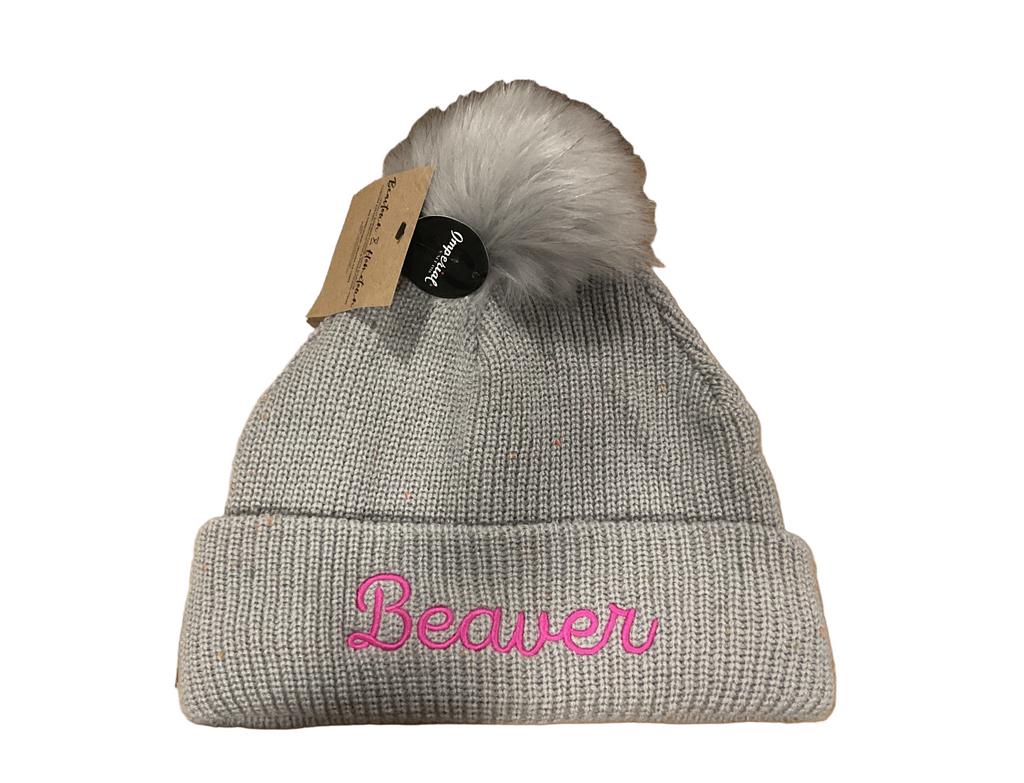 Beaver Gray Speckled Beanie with Puff
