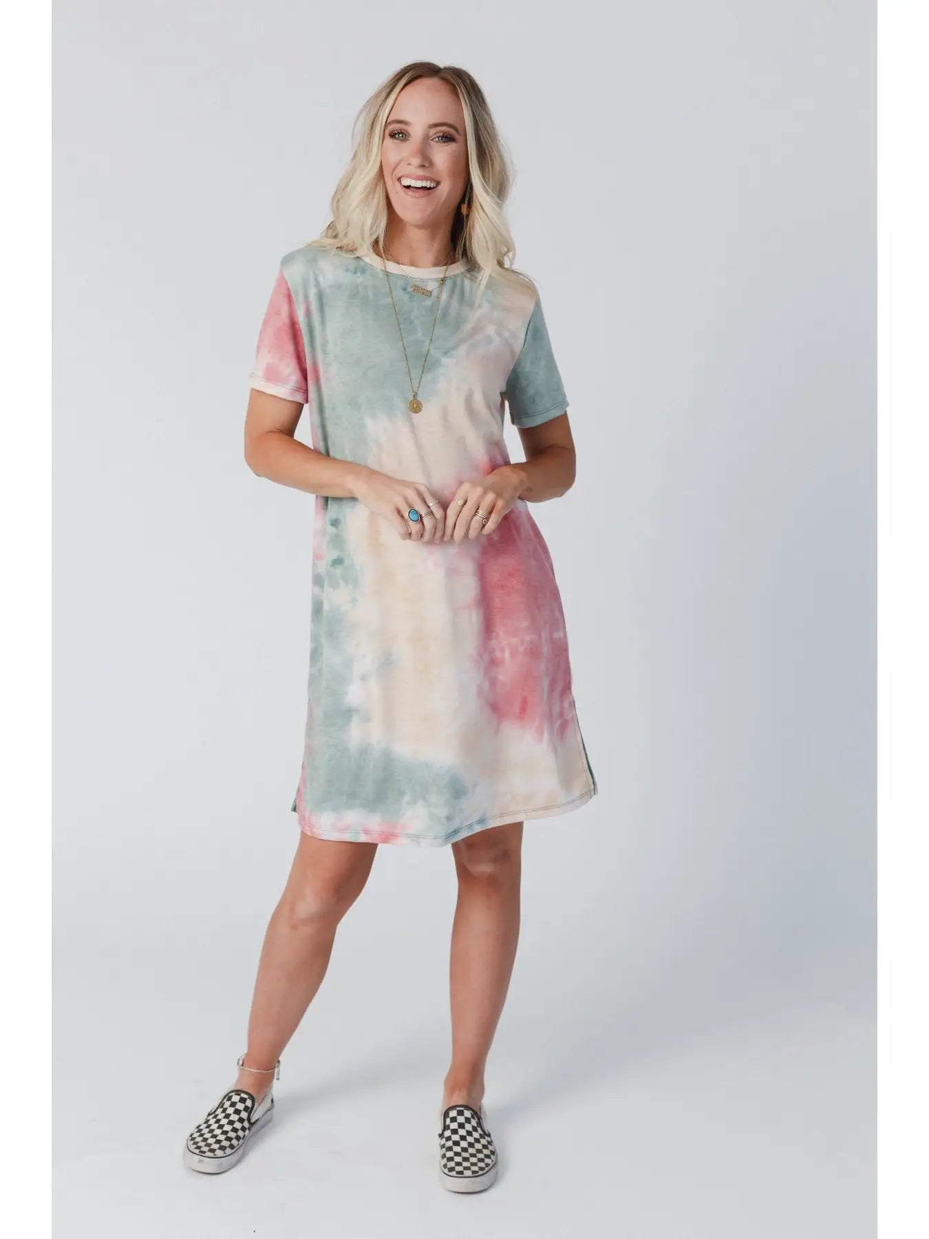 On the Daily Oversized Slit Tee Dress - Tie Dye