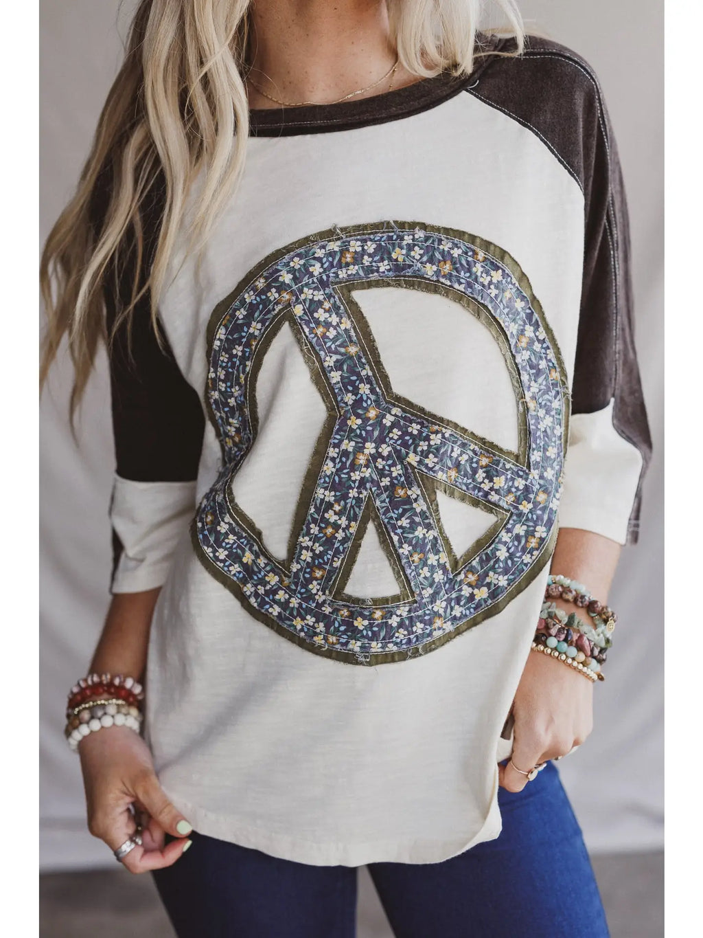 Peaceful Contrast Top - Navy Ivory