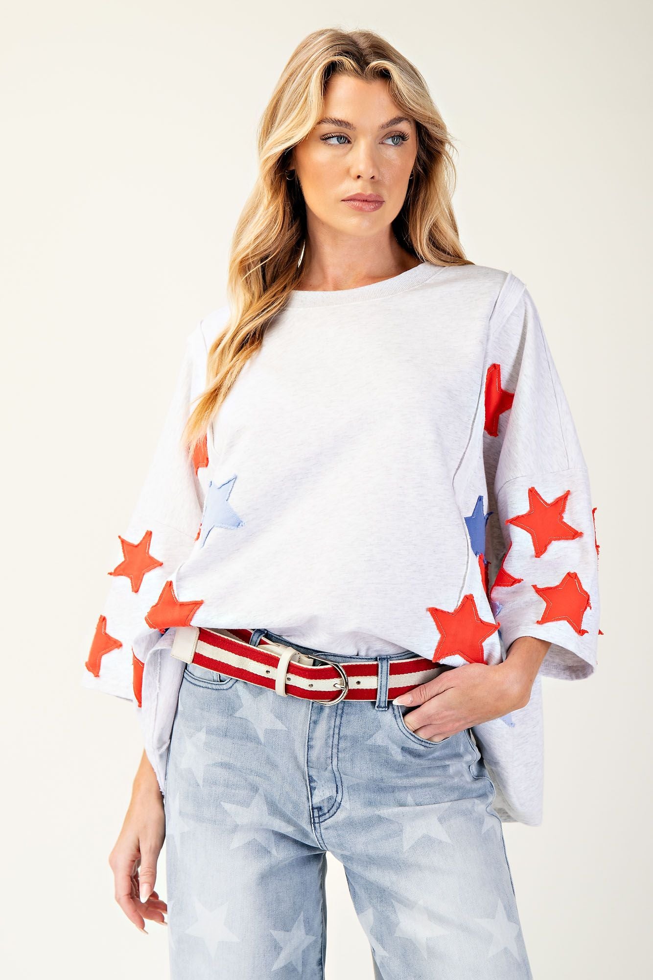 SOFT WASHED STAR PATCHES TERRY KNIT PULLOVER