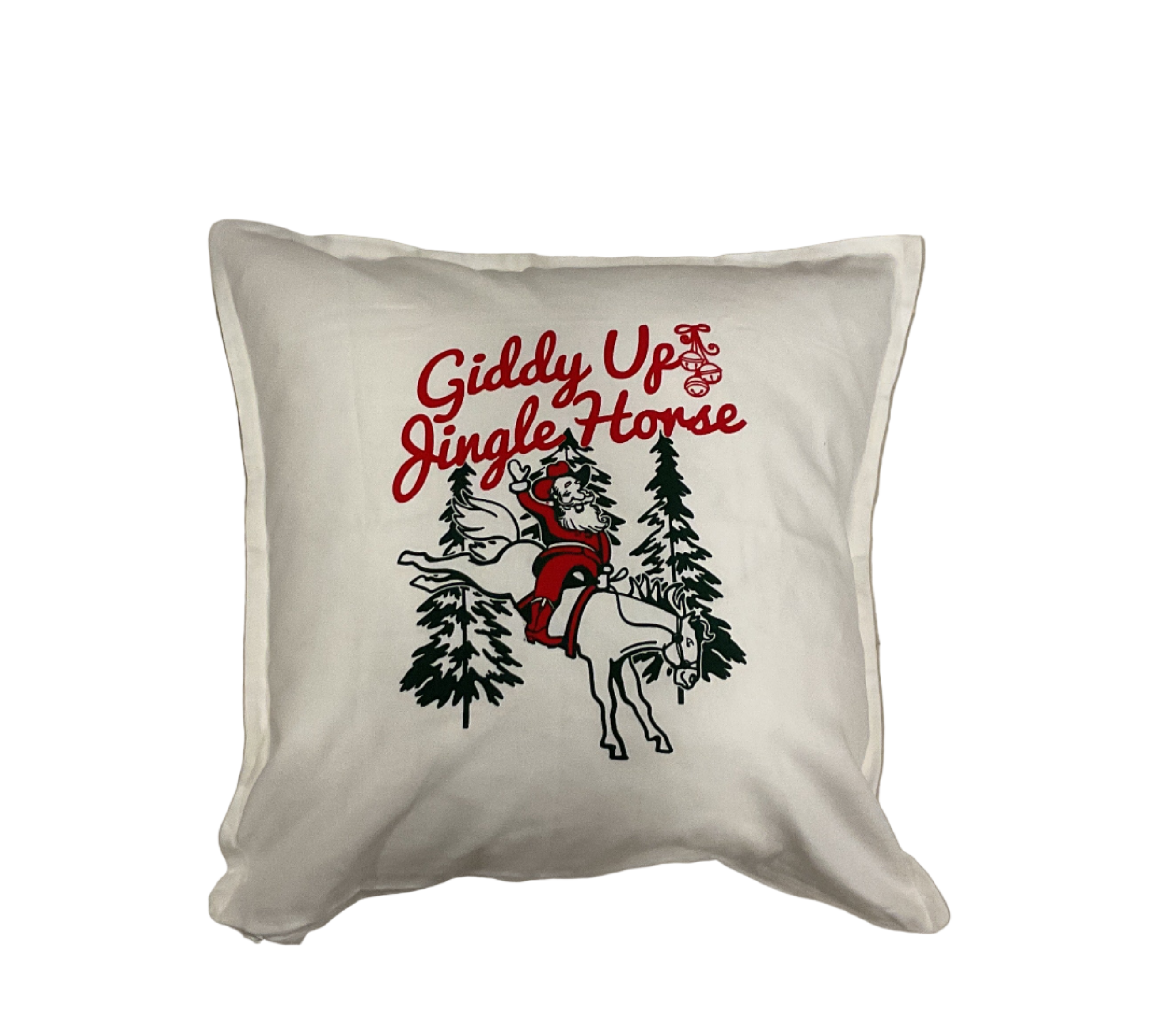 White Giddy Up Jingle Horse Throw Pillow