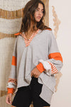 Women’s Spooky Season French Terry Knit Color-Block Collared Loose Fit Top