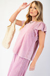 WASHED WING SLEEVES CROCHET TRIM TOP