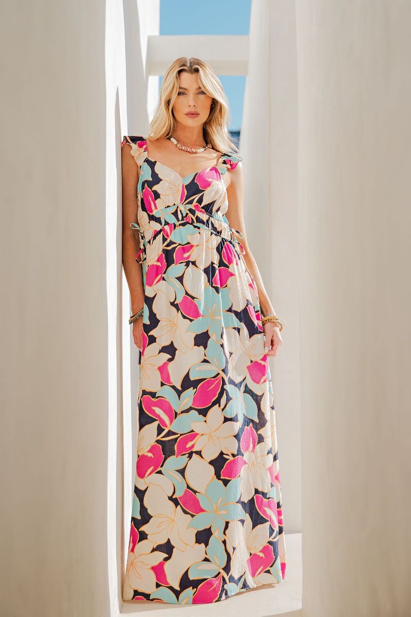 Printed Peach Blossom Maxi Dress