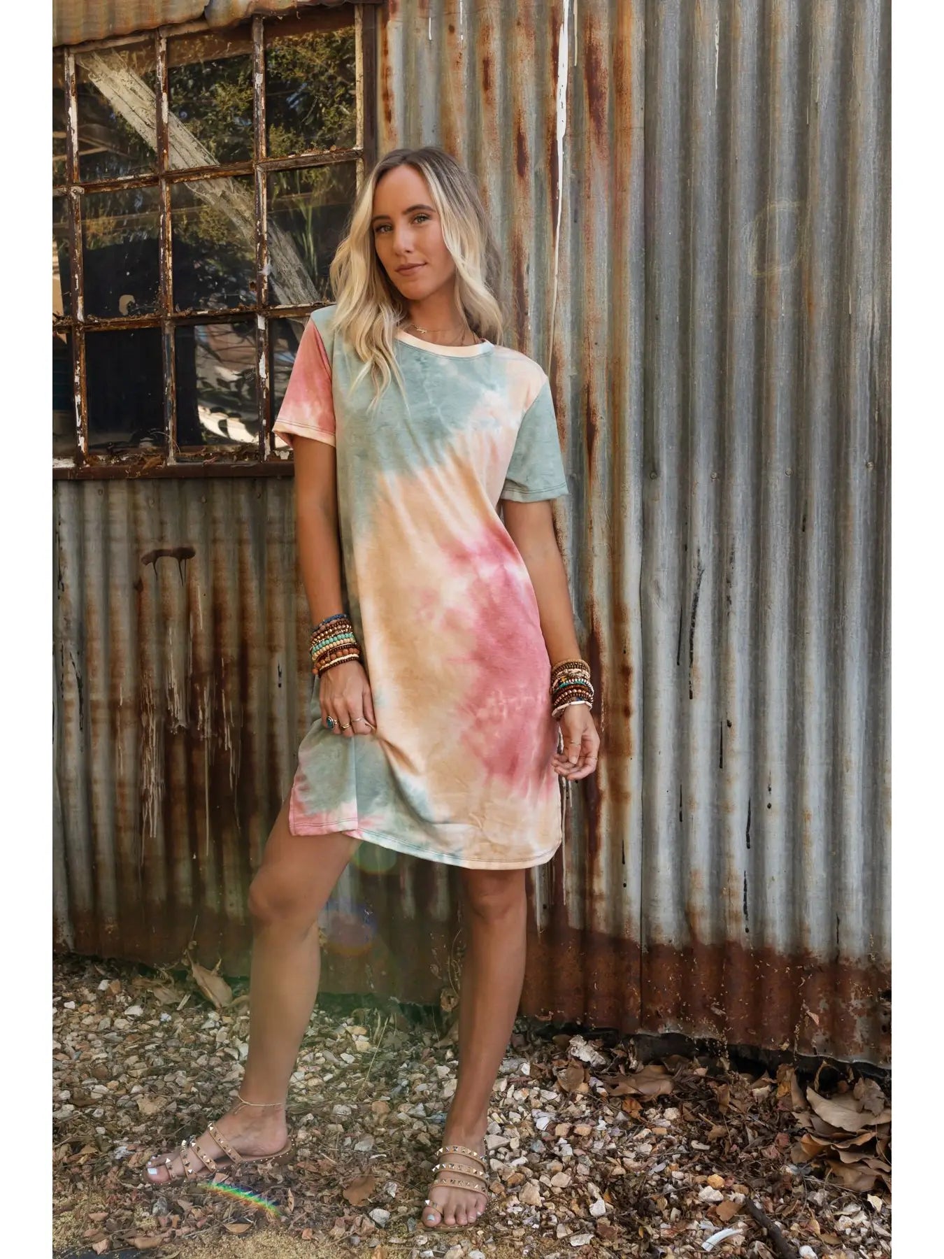 On the Daily Oversized Slit Tee Dress - Tie Dye