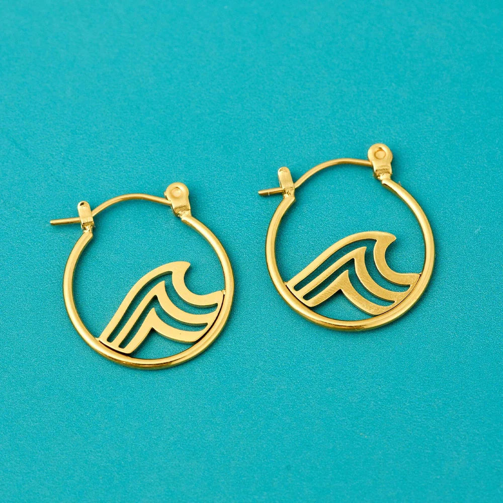 Surfrider Gold Hoop Wave Earrings