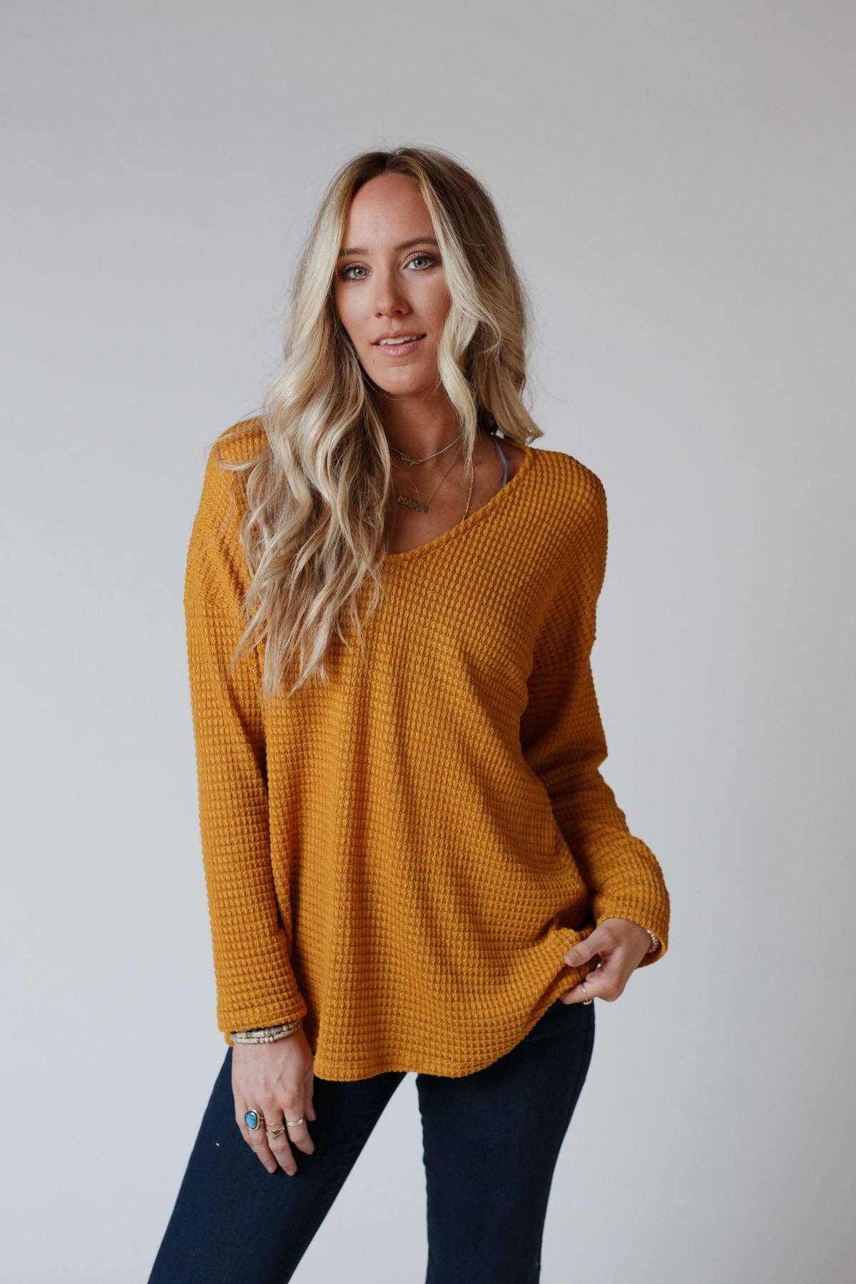 Flattering Open Back Thermal Knit Top