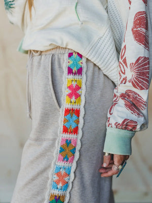 Love Seeker Crochet Panel Pants - Oatmeal