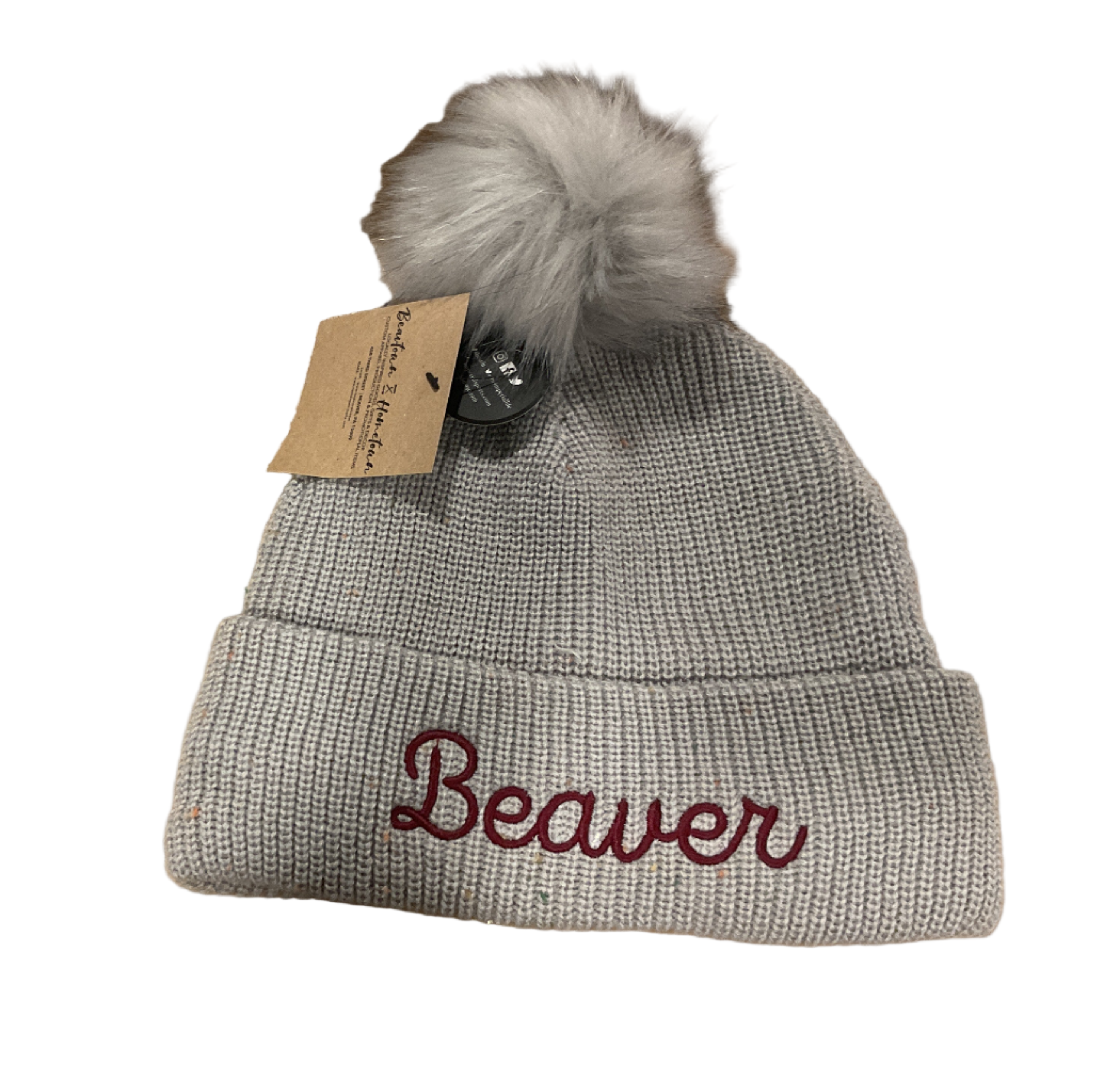 Beaver Gray Speckled Beanie with Puff