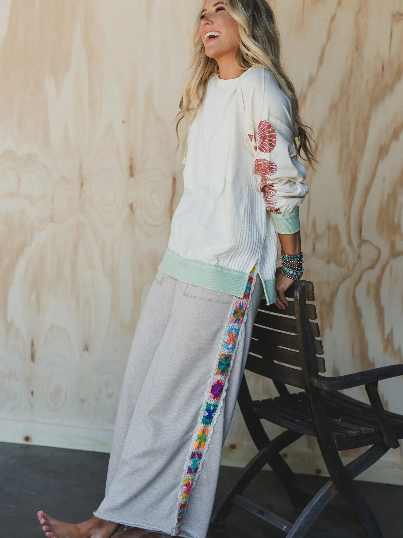 Love Seeker Crochet Panel Pants - Oatmeal