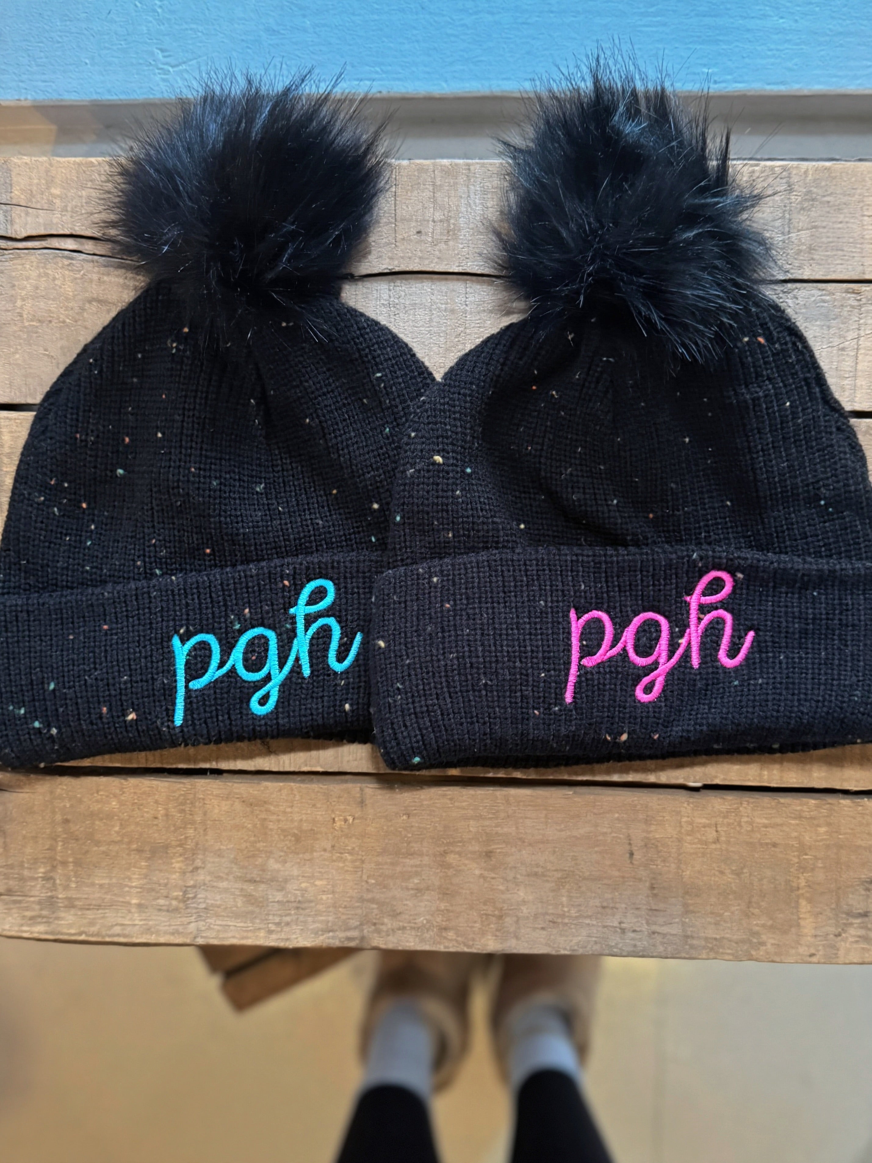 PGH Black Speckled Beanie with Puff