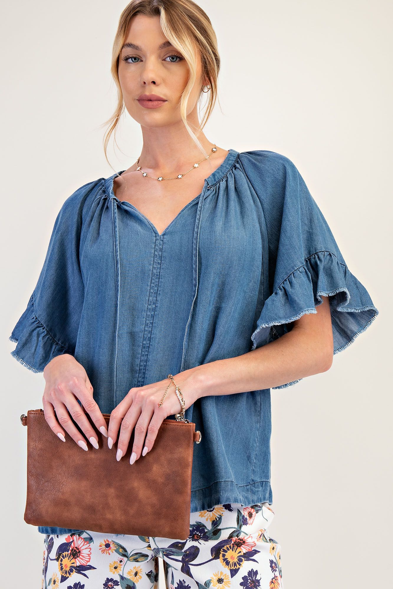 Wing Sleeved Washed Denim Women’s Shirt
