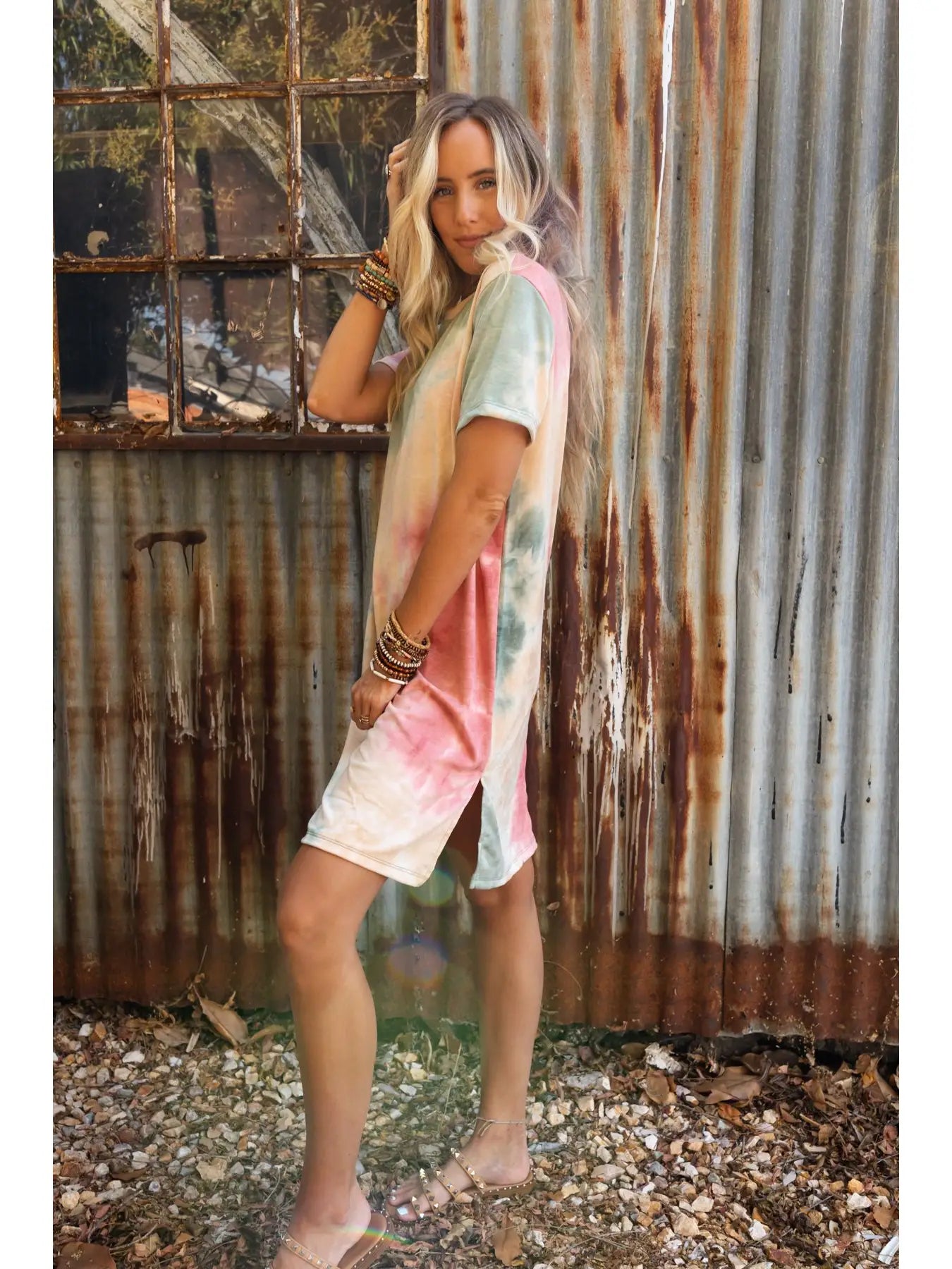 On the Daily Oversized Slit Tee Dress - Tie Dye