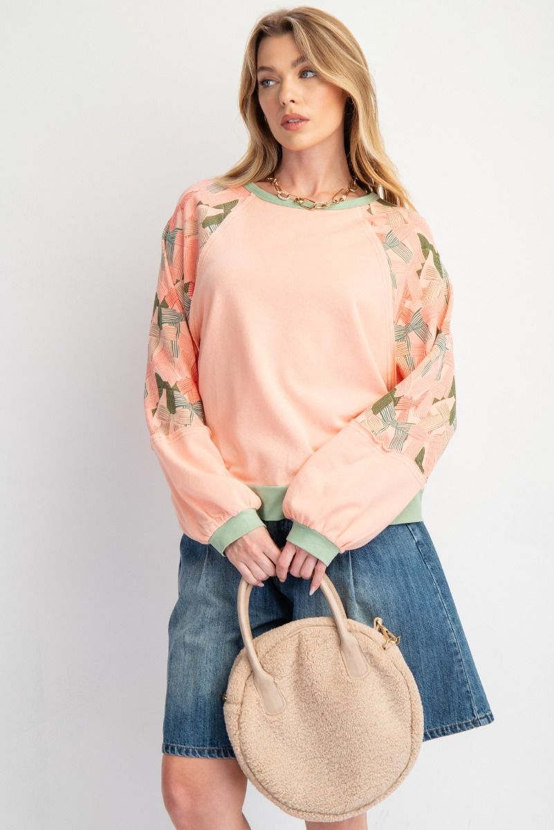 RIBBON PRINT TERRY KNIT PULLOVER