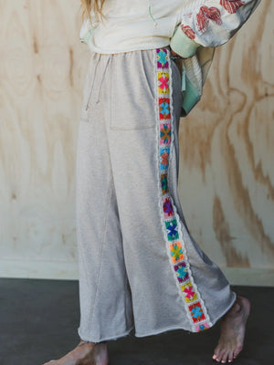 Love Seeker Crochet Panel Pants - Oatmeal