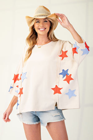 SOFT WASHED STAR PATCHES TERRY KNIT PULLOVER