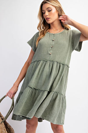 ED18724 - Short Sleeve Cotton Gauze Swing Dress
