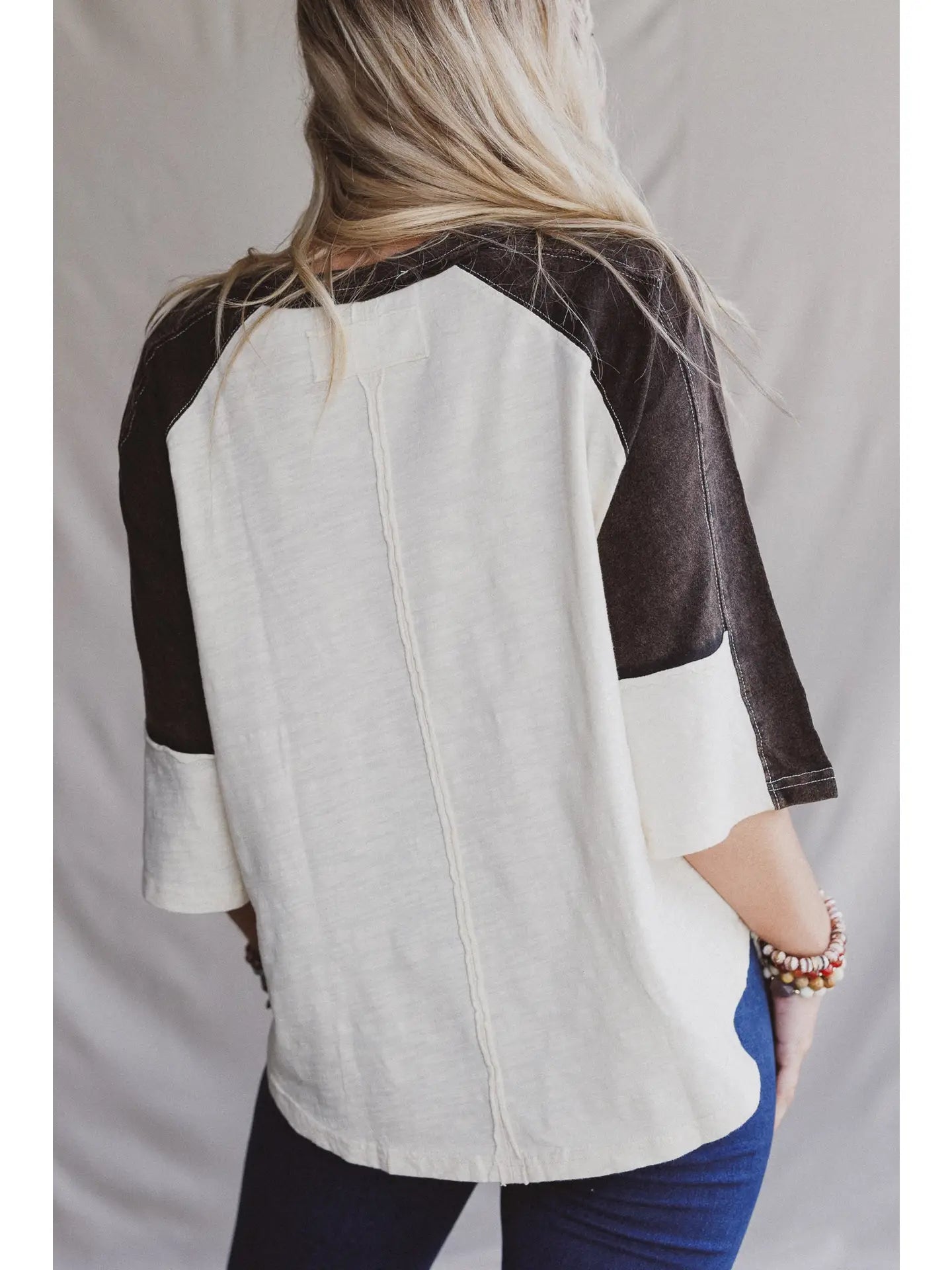 Peaceful Contrast Top - Navy Ivory