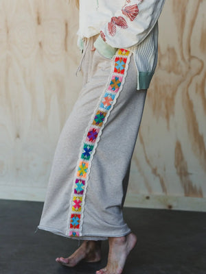 Love Seeker Crochet Panel Pants - Oatmeal