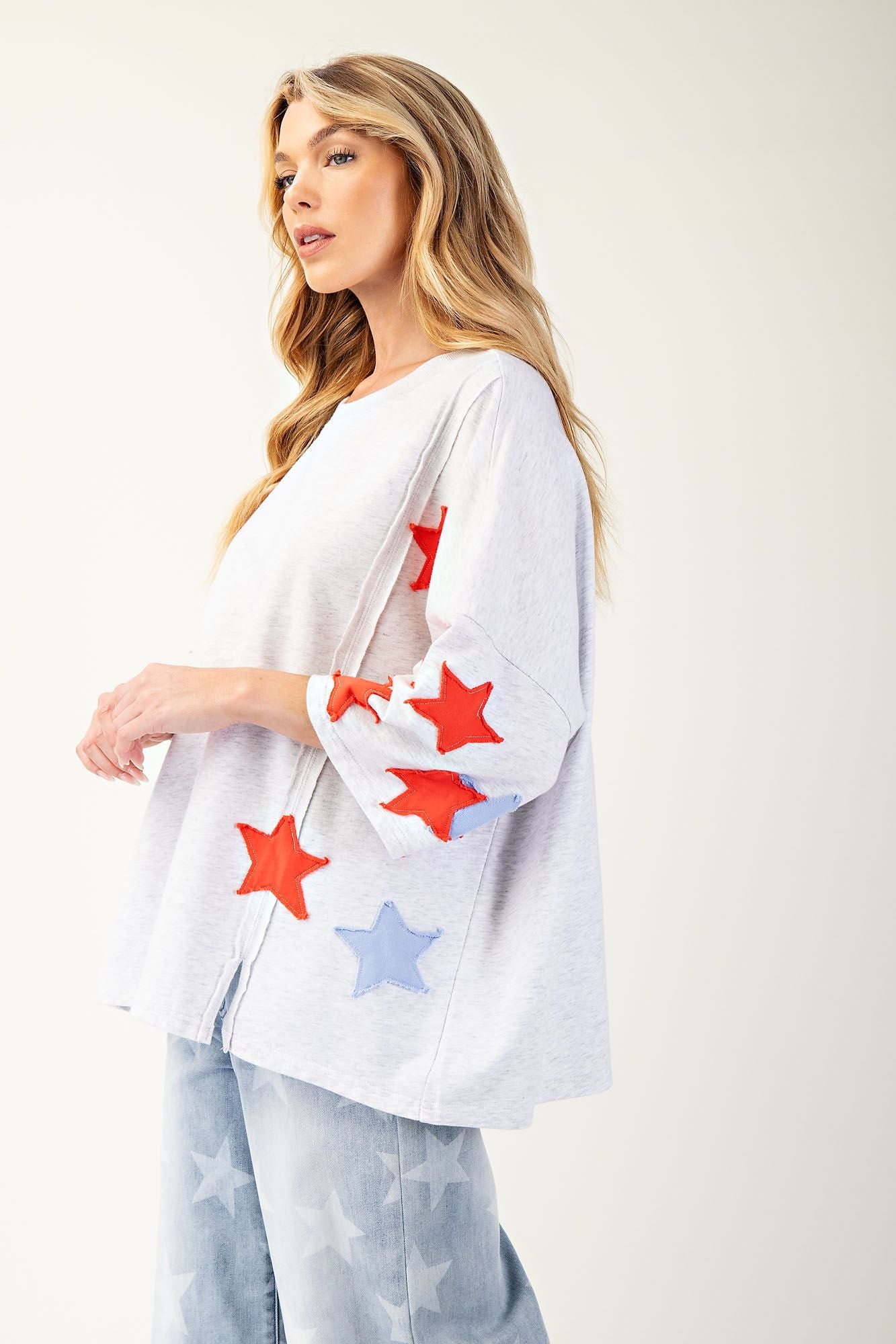 SOFT WASHED STAR PATCHES TERRY KNIT PULLOVER