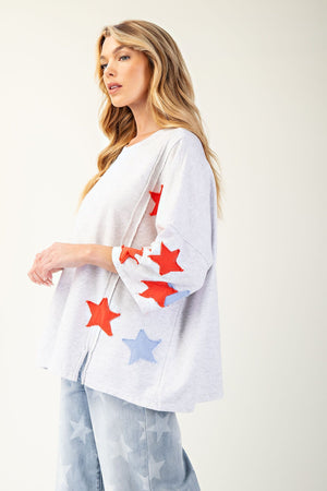 SOFT WASHED STAR PATCHES TERRY KNIT PULLOVER