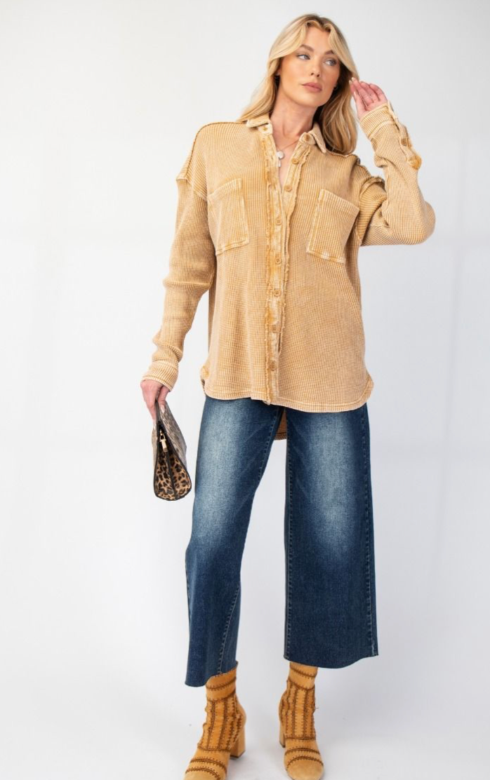 MINERAL WASHED THERMAL KNIT SHACKET