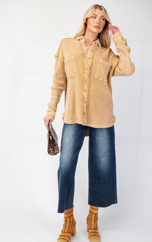 MINERAL WASHED THERMAL KNIT SHACKET