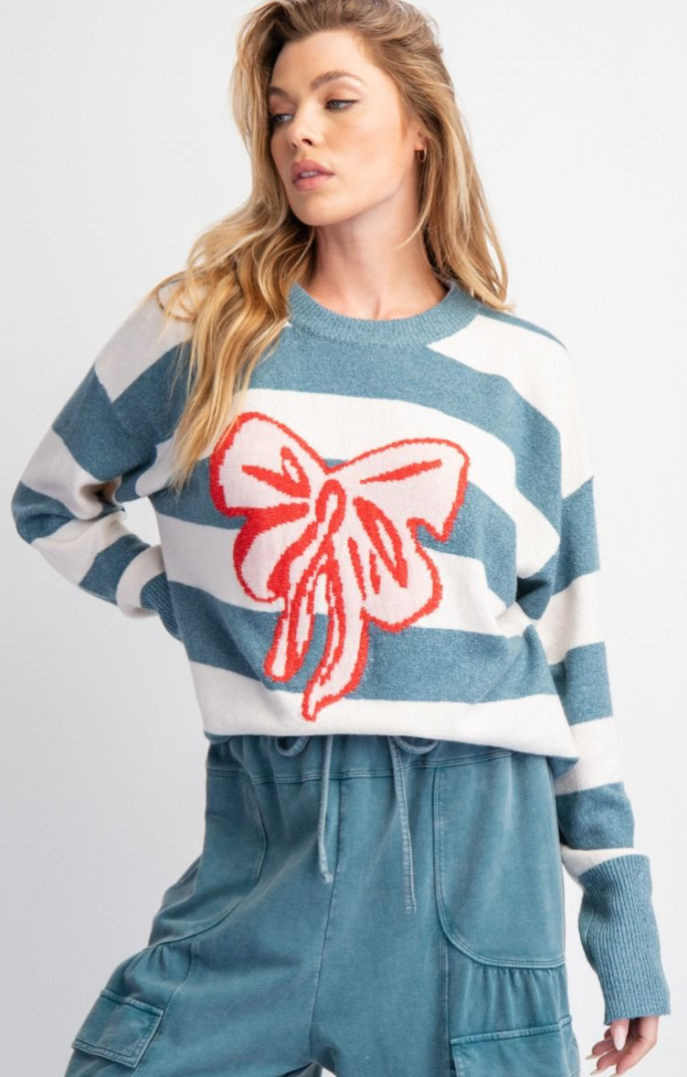 RIBBON STRIPED KNIT SWEATER PULLOVER