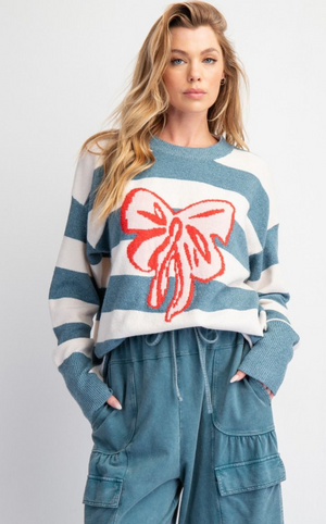 RIBBON STRIPED KNIT SWEATER PULLOVER