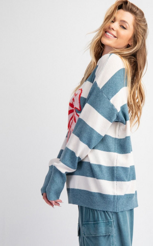 RIBBON STRIPED KNIT SWEATER PULLOVER