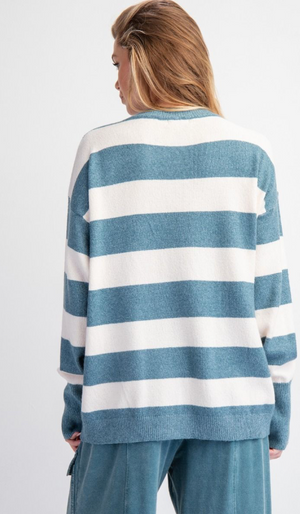 RIBBON STRIPED KNIT SWEATER PULLOVER