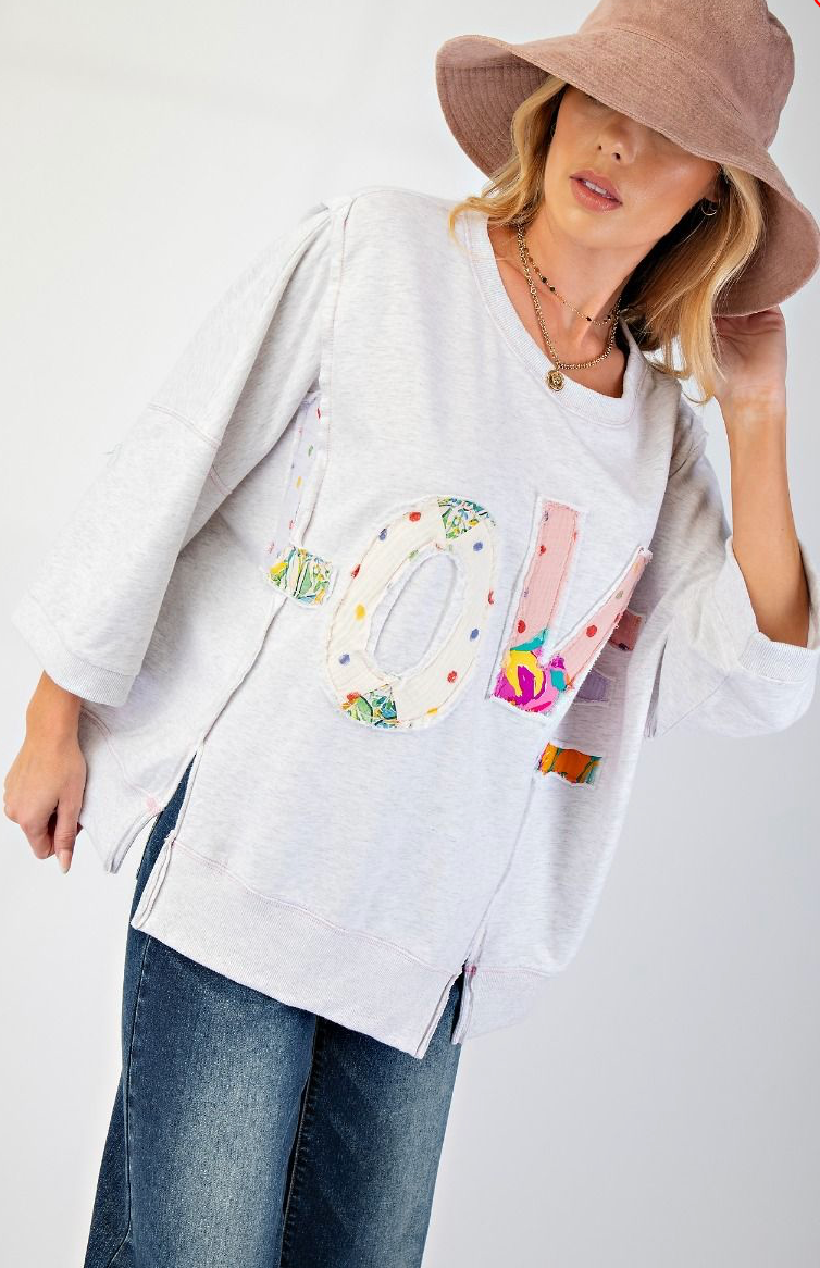 WASHED LOVE PATCH TERRY KNIT PULLOVER