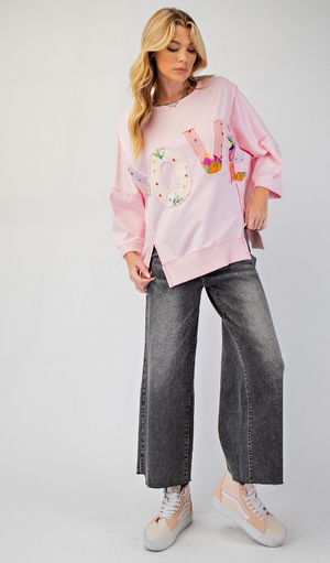 WASHED LOVE PATCH TERRY KNIT PULLOVER