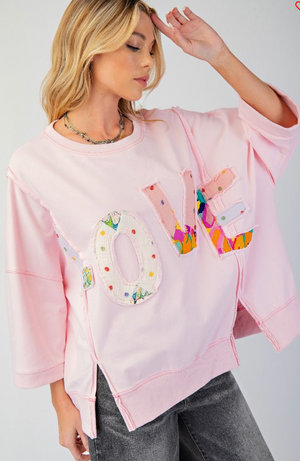 WASHED LOVE PATCH TERRY KNIT PULLOVER