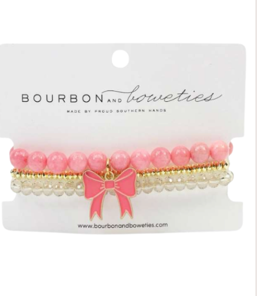 Bourbon and Boweties - PINK BOW STRETCHY STACK BRACELET