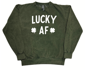 Adult Unisex Evergreen Tie-Dye “LUCKY AF” Crewneck