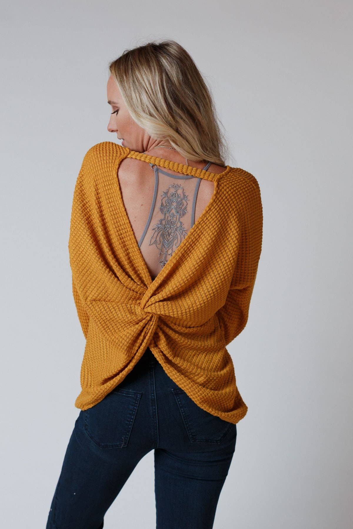 Flattering Open Back Thermal Knit Top