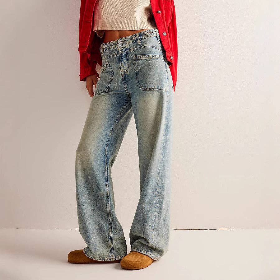 Women’s Washed Street Straight Leg Jeans