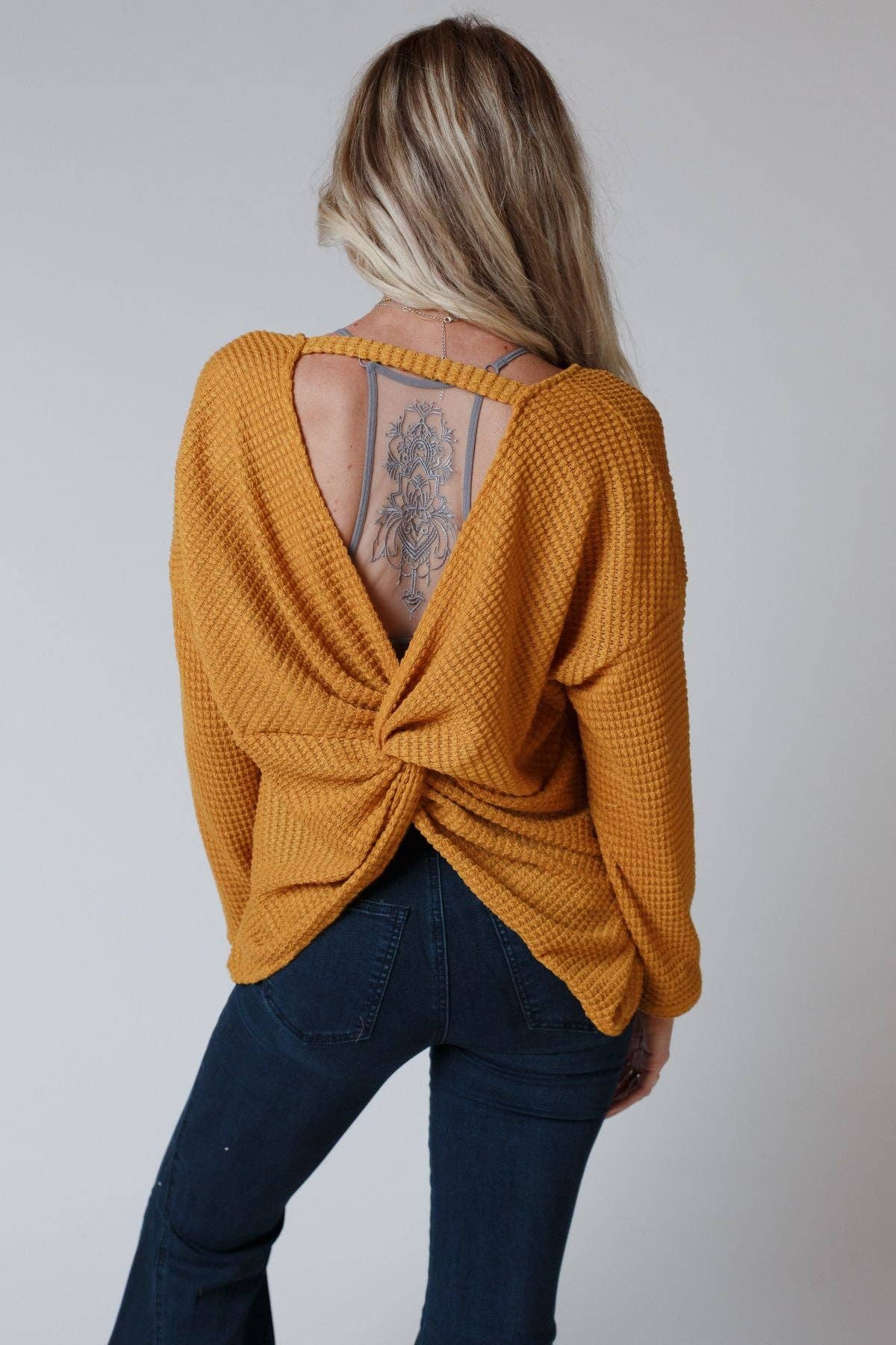 Flattering Open Back Thermal Knit Top
