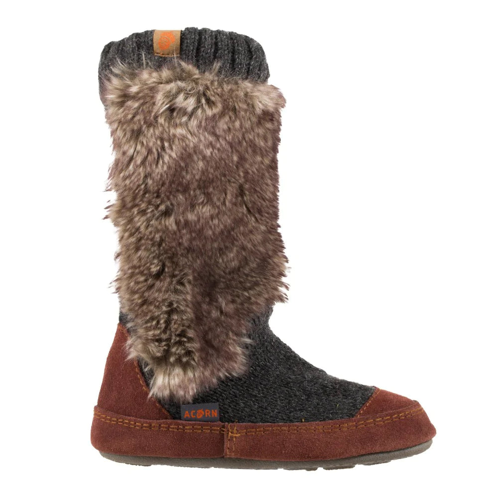 Acorn Slouch Boot (Kids) Charcoal Faux Fur